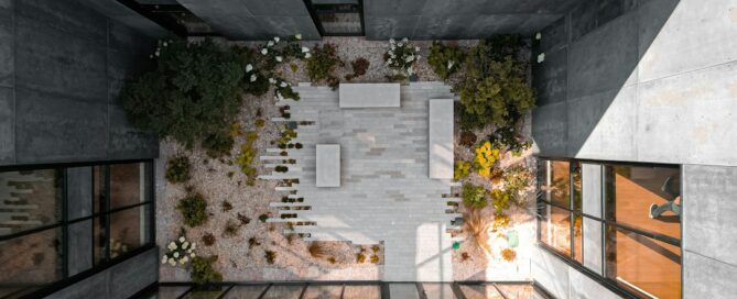 Modern landscaped residential courtyard