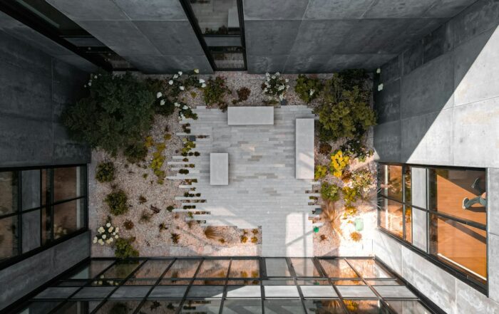 Modern landscaped residential courtyard