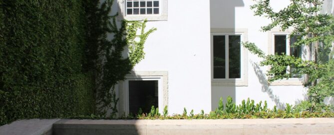Modern residential pool courtyard