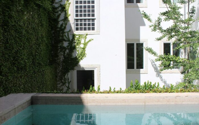 Modern residential pool courtyard